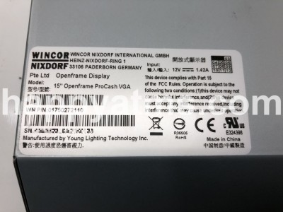 Wincor Nixdorf 15" Openframe ProCash VGA, IVO/YLT PN: 1750272110, 1750272110 Displays image