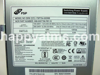 NCR SWITCHING POWER SUPPLY FSP754-20DBB 100-240V 754W PN: 009-0037769, 90037769, 0090037769