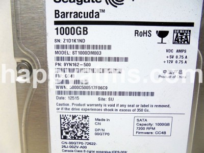Seagate 1000gb Barracuda hard drive PN: 9YN162500