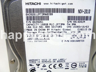 Hitachi Deskstar 7K1000.C 160GB 7.2K SATA Hard Drive PN: 0A39261, 39261