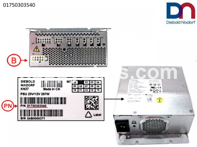 Diebold Nixdorf Power Supply AC/DC DN Series CD 297W  Vivi PN: 01750303540, 1750303540
