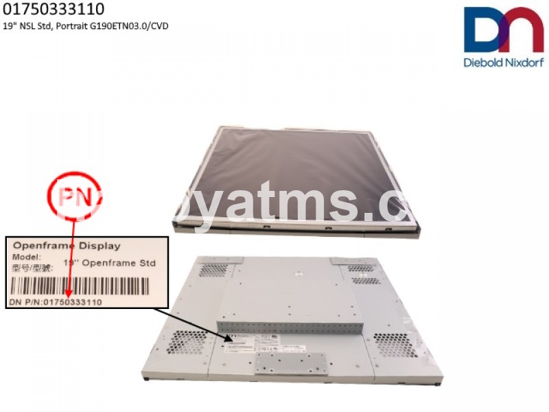 Diebold Nixdorf 19" NSL Std, Portrait G190ETN03.0/CVD PN: 01750333110, 1750333110