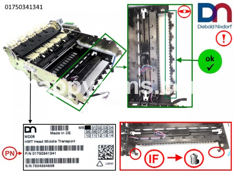 Diebold Nixdorf HMT Head Middle Transport PN: 01750341341, 1750341341