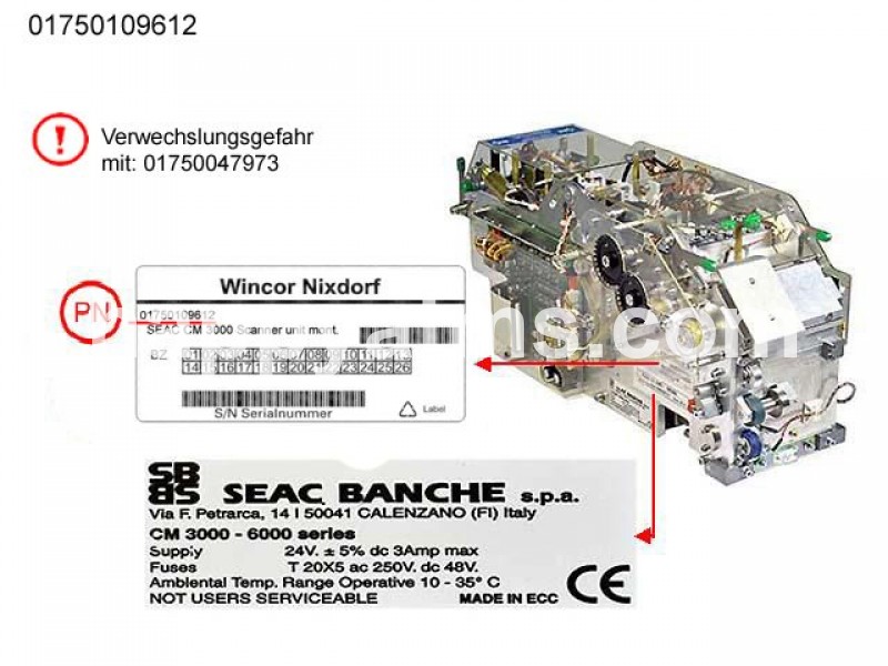 Wincor Nixdorf SEAC CM 3000 USB Scanner unit assd. PN: 01750109612, 1750109612 Deposit Modules image