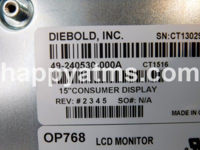 Diebold MON,LCD,LED BKLT,15 IN CONS OPEN FRAME PN: 49-240530-000A, 49240530000A Displays image