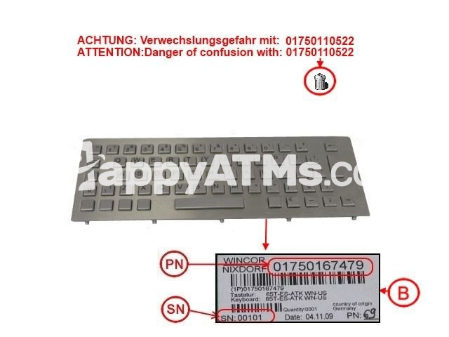 Wincor Nixdorf Keyboard Alpha-Compact INT -DS PN: 01750167479, 1750167479